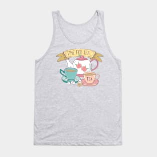 Time For Tea Aesthetic Tea Design in Vintage Pink and Blue Tank Top